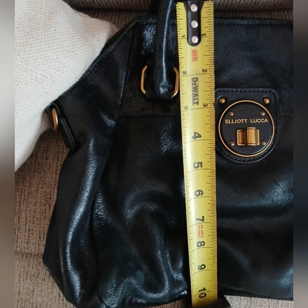 Elliott Lucca Black Genuine Leather Turn Lock Double Handle Bag